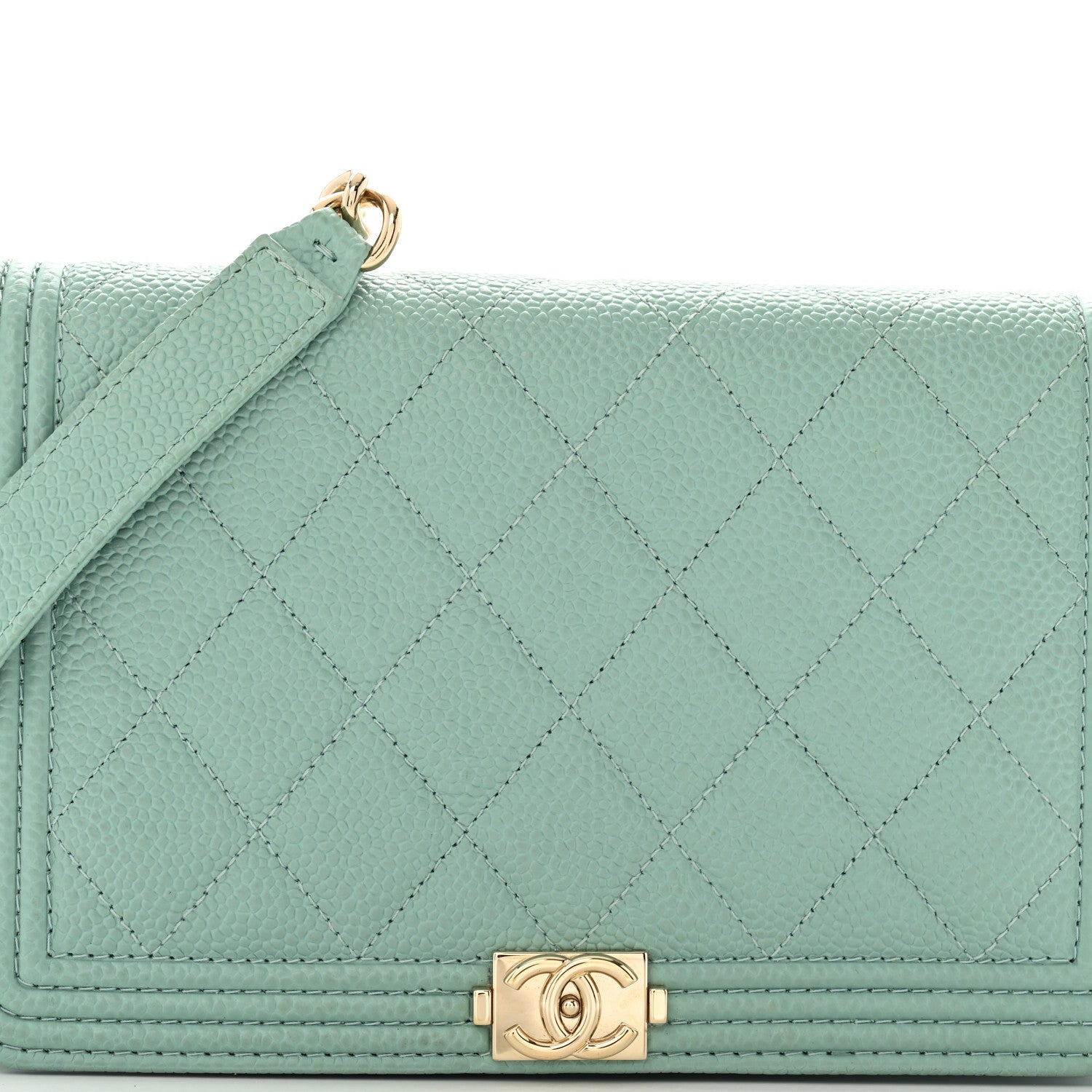 Chanel Caviar Quilted Boy Wallet On Chain WOC Light Blue 9 of 13