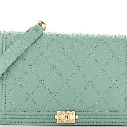 Chanel Caviar Quilted Boy Wallet On Chain WOC Light Blue 9 of 13