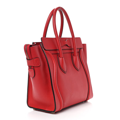 Celine Drummed Calfskin Micro Luggage Red 2 of 17