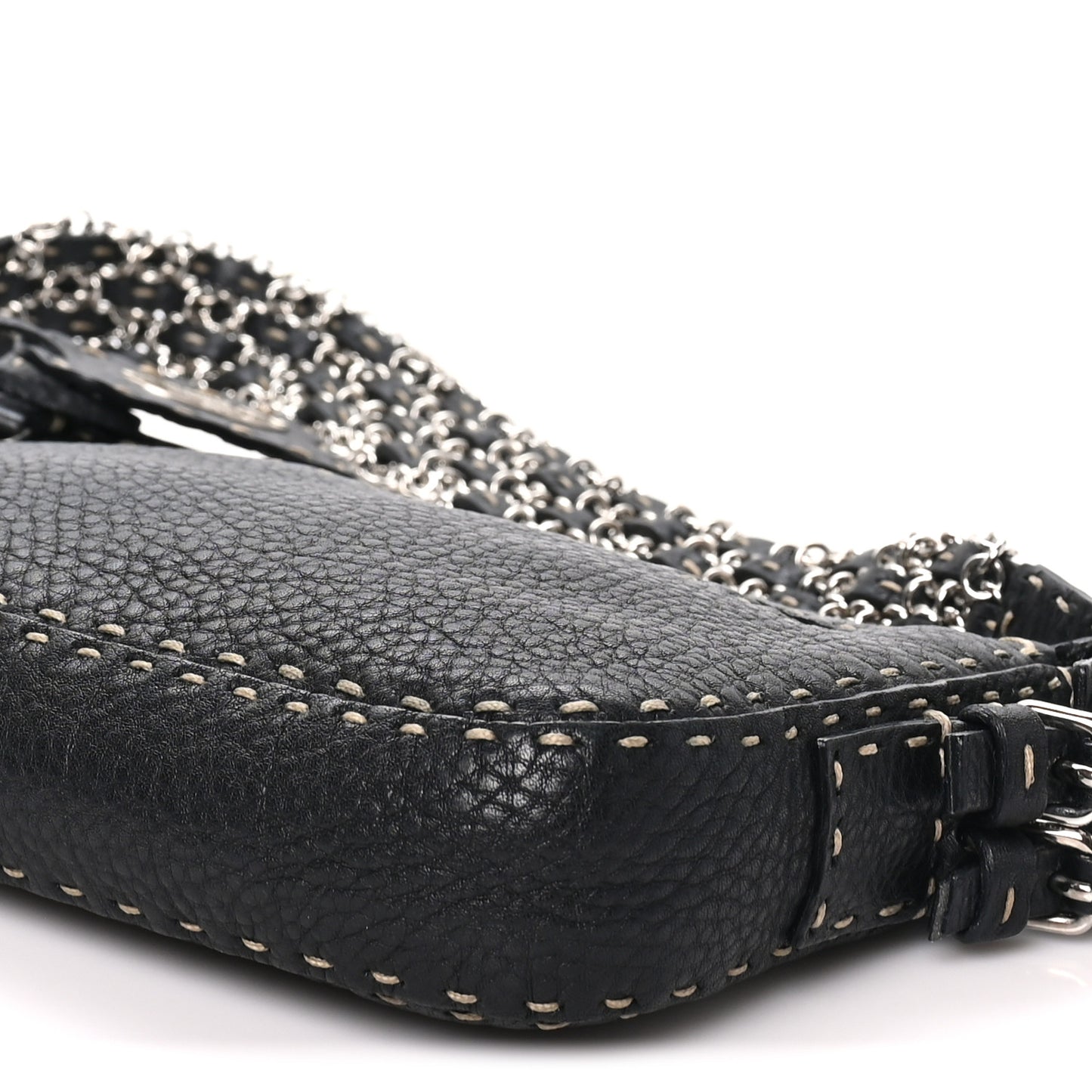 Calfskin Romano Selleria Chain Shoulder Bag Black