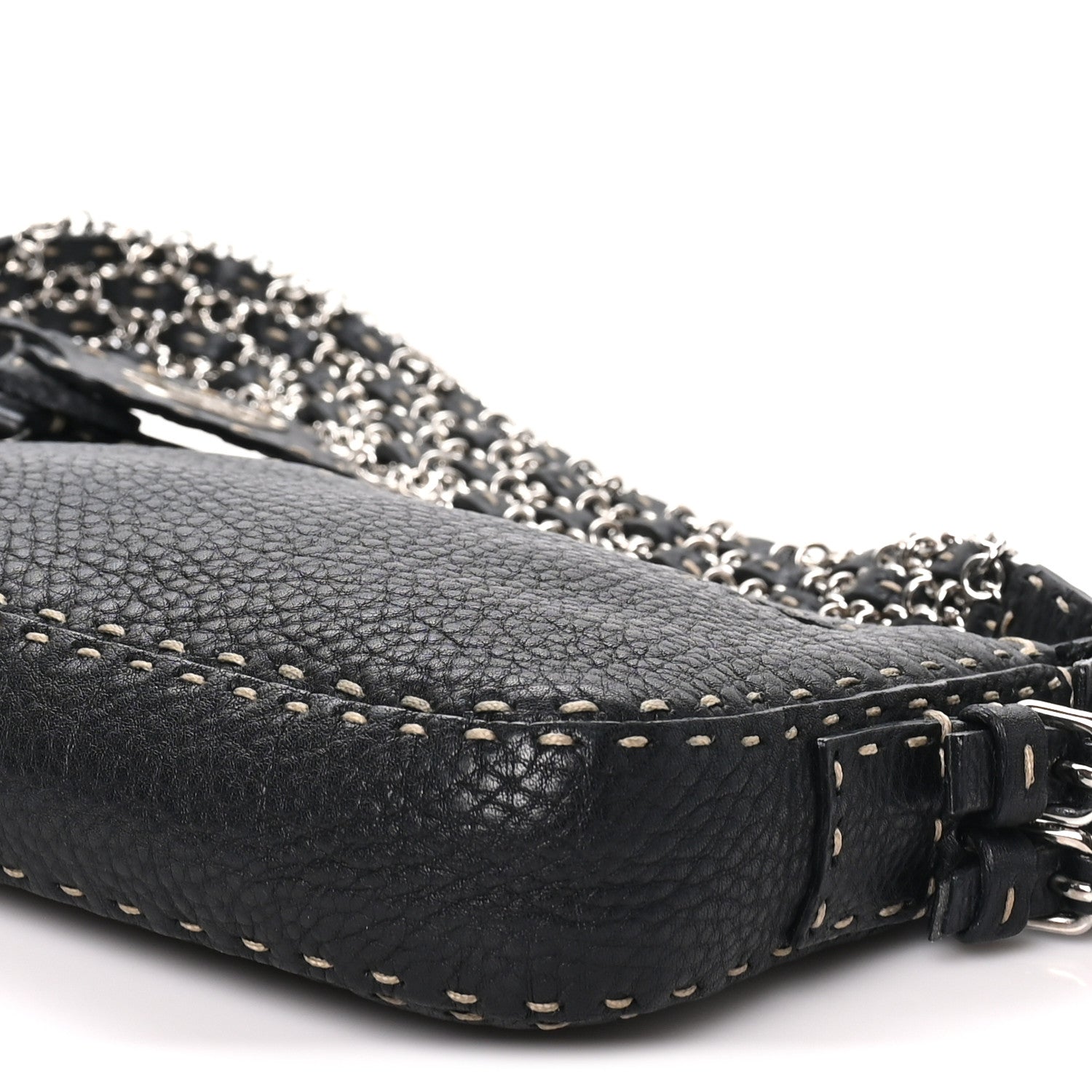Fendi Calfskin Romano Selleria Chain Shoulder Bag Black 8 of 9