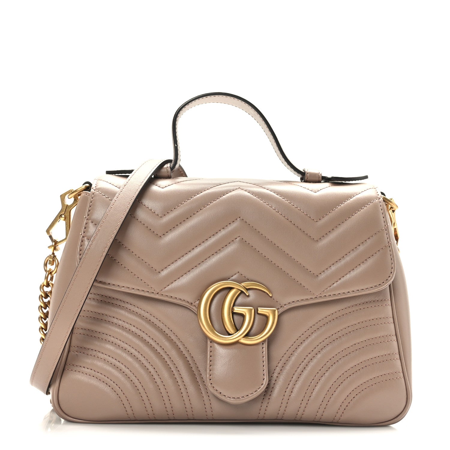Gucci Calfskin Matelasse Small GG Marmont Top Handle Shoulder Bag Porcelain Rose 1 of 9