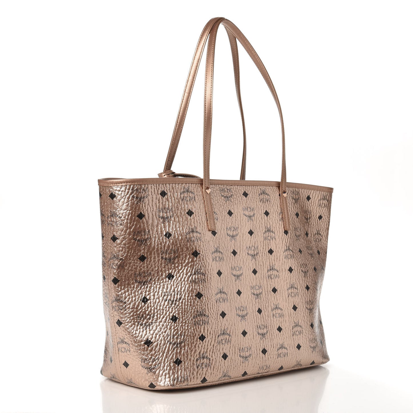 Metallic Visetos Medium Reversible Shopper Tote Champagne Gold