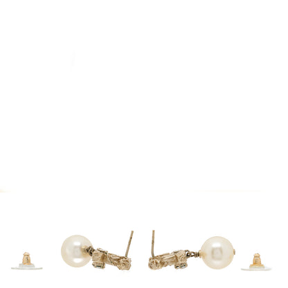 Chanel Pearl Crystal CC Drop Earrings Gold 3 of 5