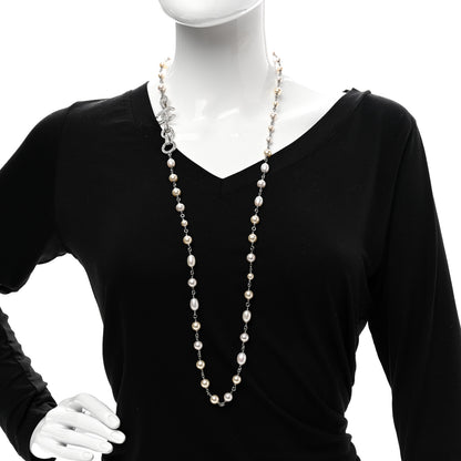 Chanel Crystal Pearl CC Long Necklace Silver 2 of 6