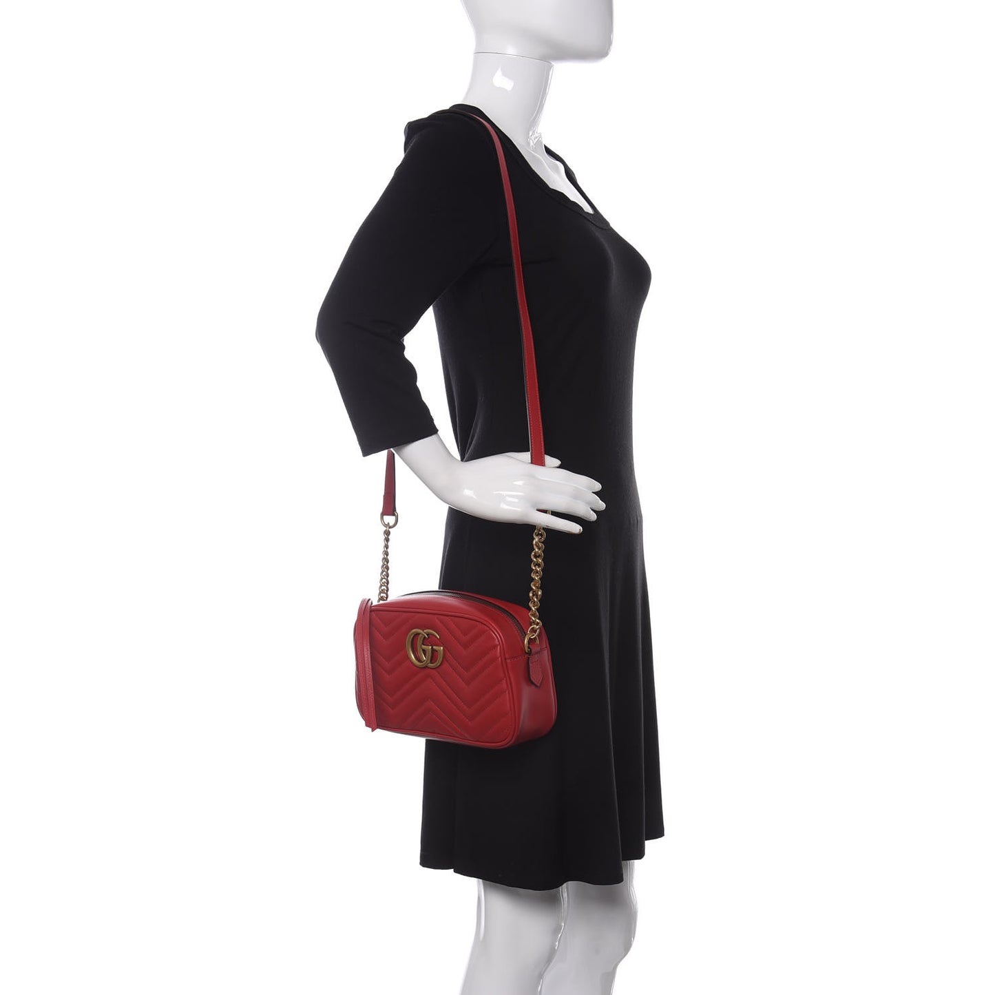 Calfskin Matelasse Small GG Marmont Chain Shoulder Bag Hibiscus Red