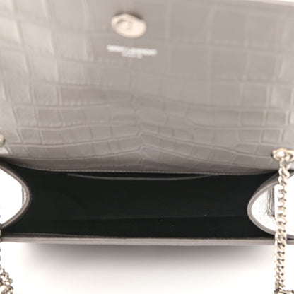 Saint Laurent Calfskin Crocodile Embossed Medium Classic Monogram Kate Tassel Satchel Fog 4 of 10