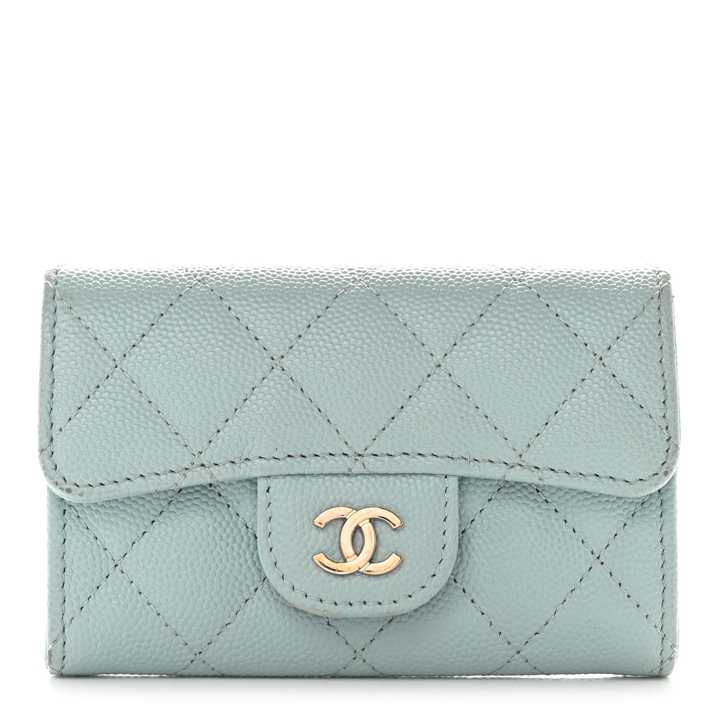 Caviar Quilted Flap Card Holder Wallet Light Blue