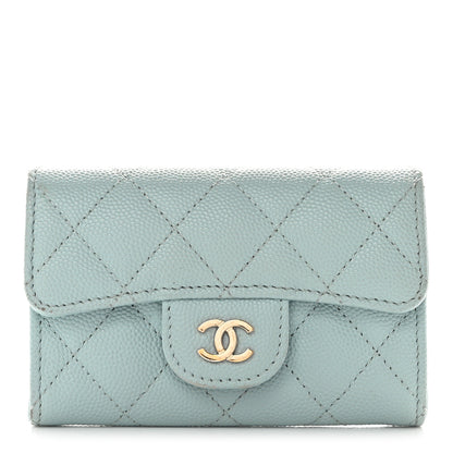 Chanel Caviar Quilted Flap Card Holder Wallet Light Blue 1 of 9