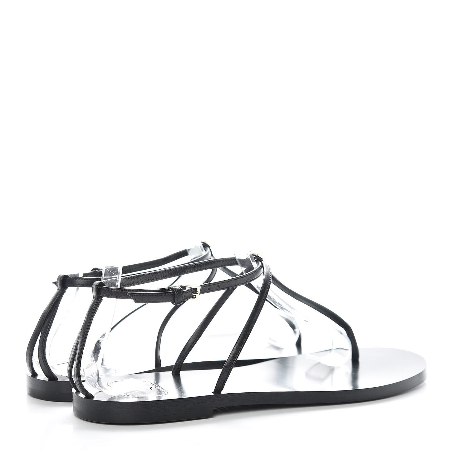 Calfskin Nude Rockstud T Strap Flat Thong Sandals 36 Black