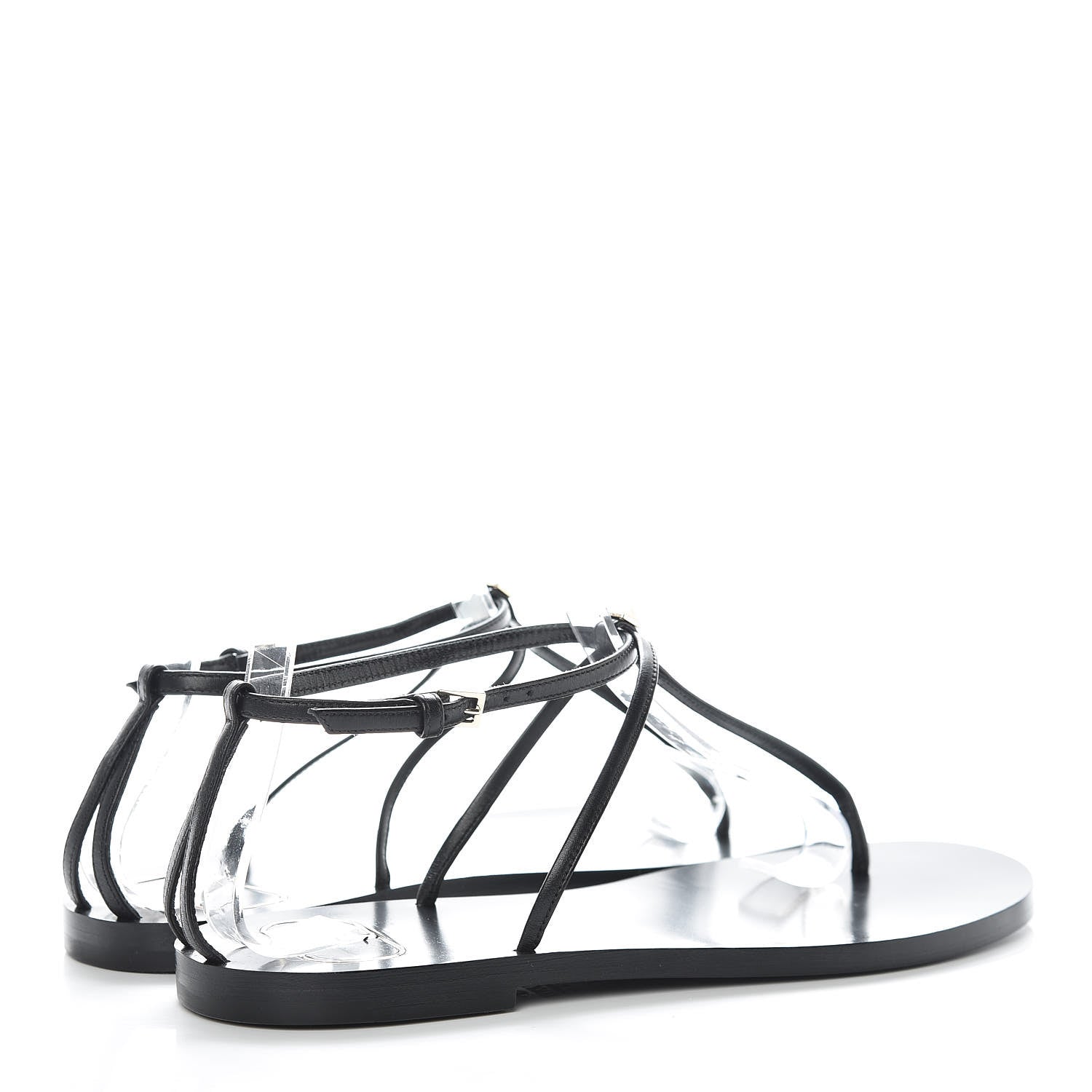 Valentino Garavani Calfskin Nude Rockstud T Strap Flat Thong Sandals 36 Black 4 of 9