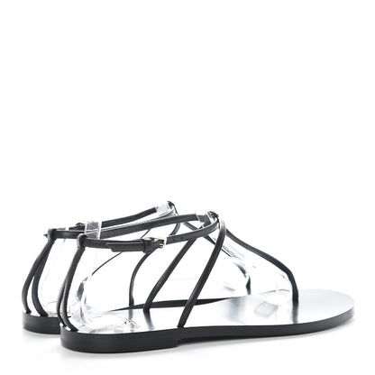 Valentino Garavani Calfskin Nude Rockstud T Strap Flat Thong Sandals 36 Black 4 of 9