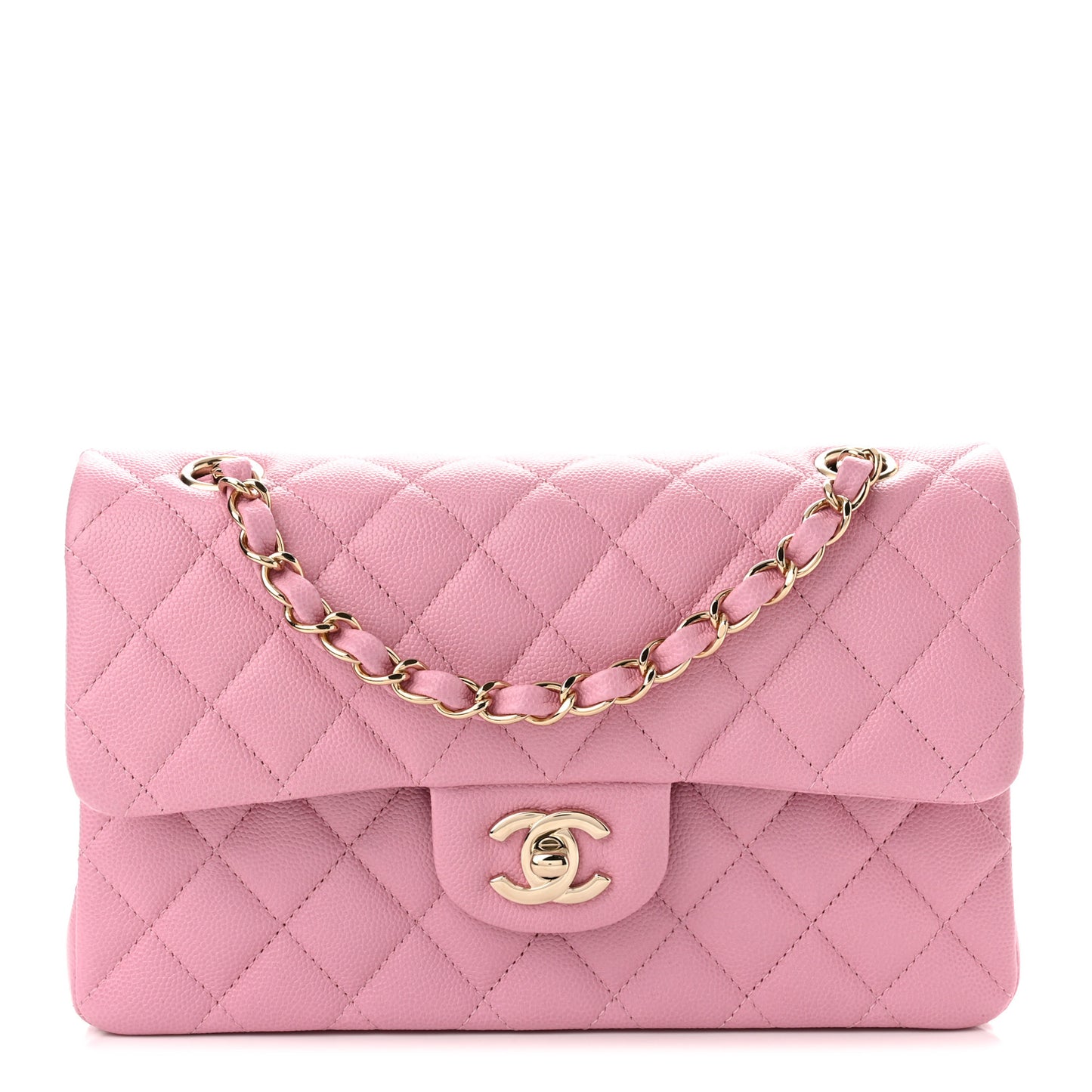 Caviar Quilted Small Double Flap Pink