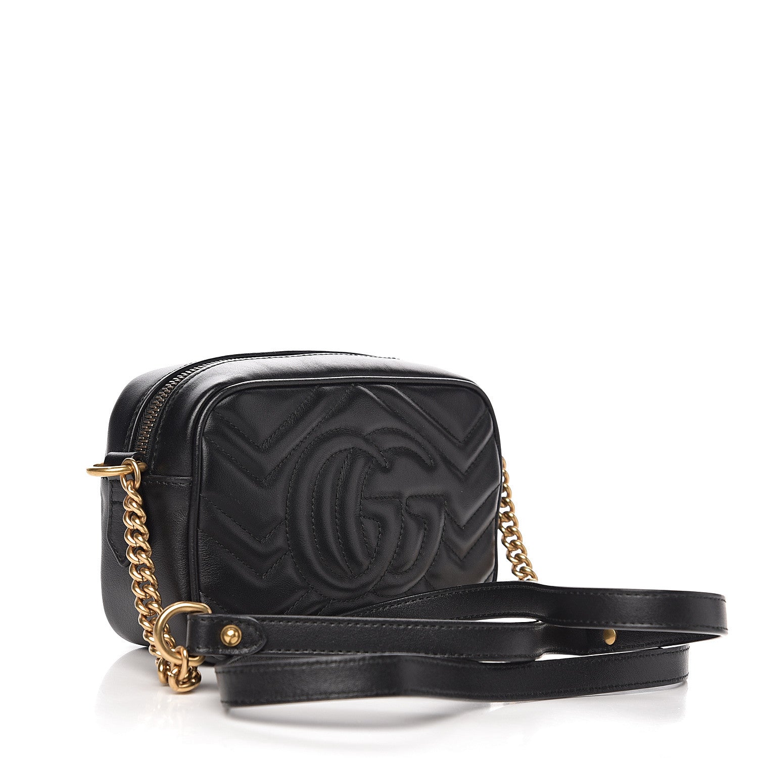 Gucci Calfskin Matelasse Mini GG Marmont Chain Shoulder Bag Black 2 of 9