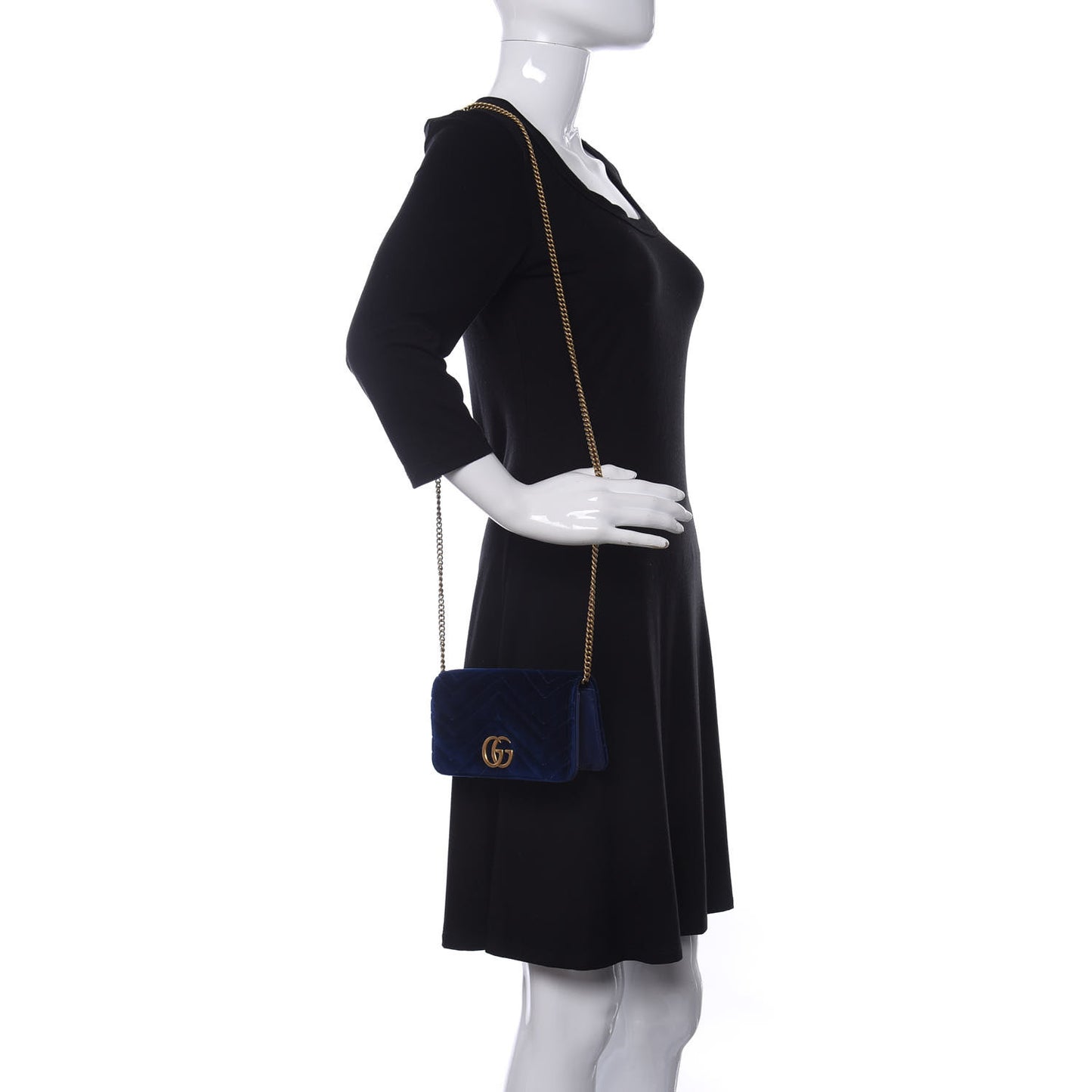 Velvet Matelasse GG Marmont Mini Bag Cobalt Blue