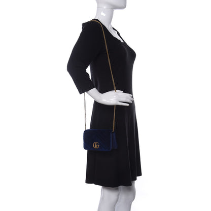 Gucci Velvet Matelasse GG Marmont Mini Bag Cobalt Blue 2 of 13