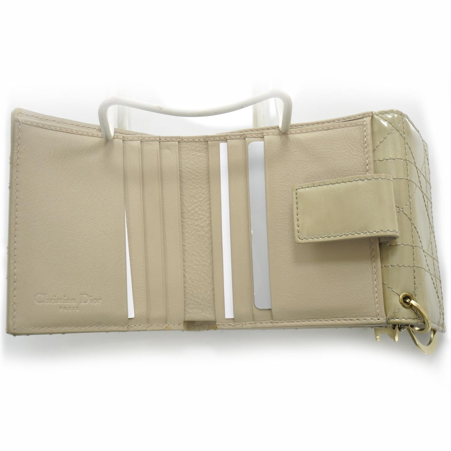 Christian Dior Patent Lady Dior Compact Cannage Wallet Beige 4 of 9