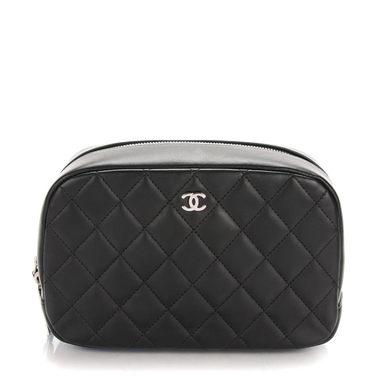 Chanel Lambskin Quilted Curvy Pouch Cosmetic Case Black 1 of 7