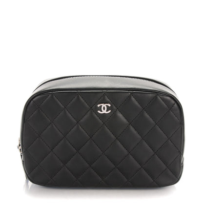 Chanel Lambskin Quilted Curvy Pouch Cosmetic Case Black 1 of 7