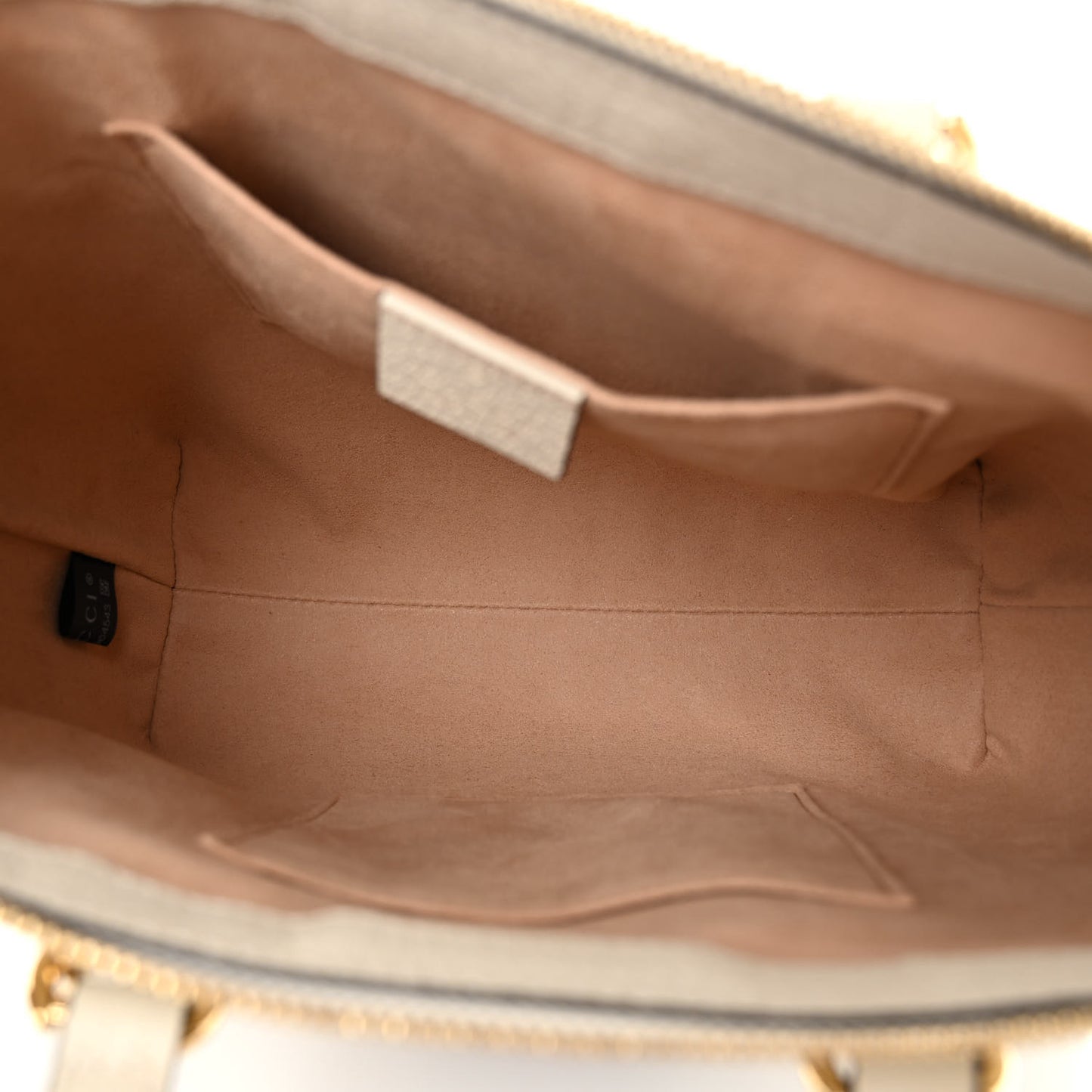 Textured Calfskin Web Small Ophidia Tote Bag Mystic White