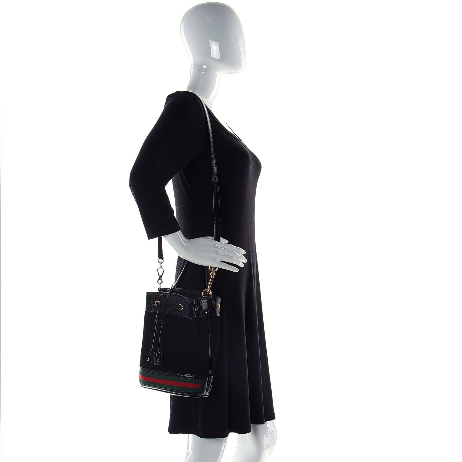 Gucci Suede Patent Web Small Ophidia Bucket Bag Black 2 of 9