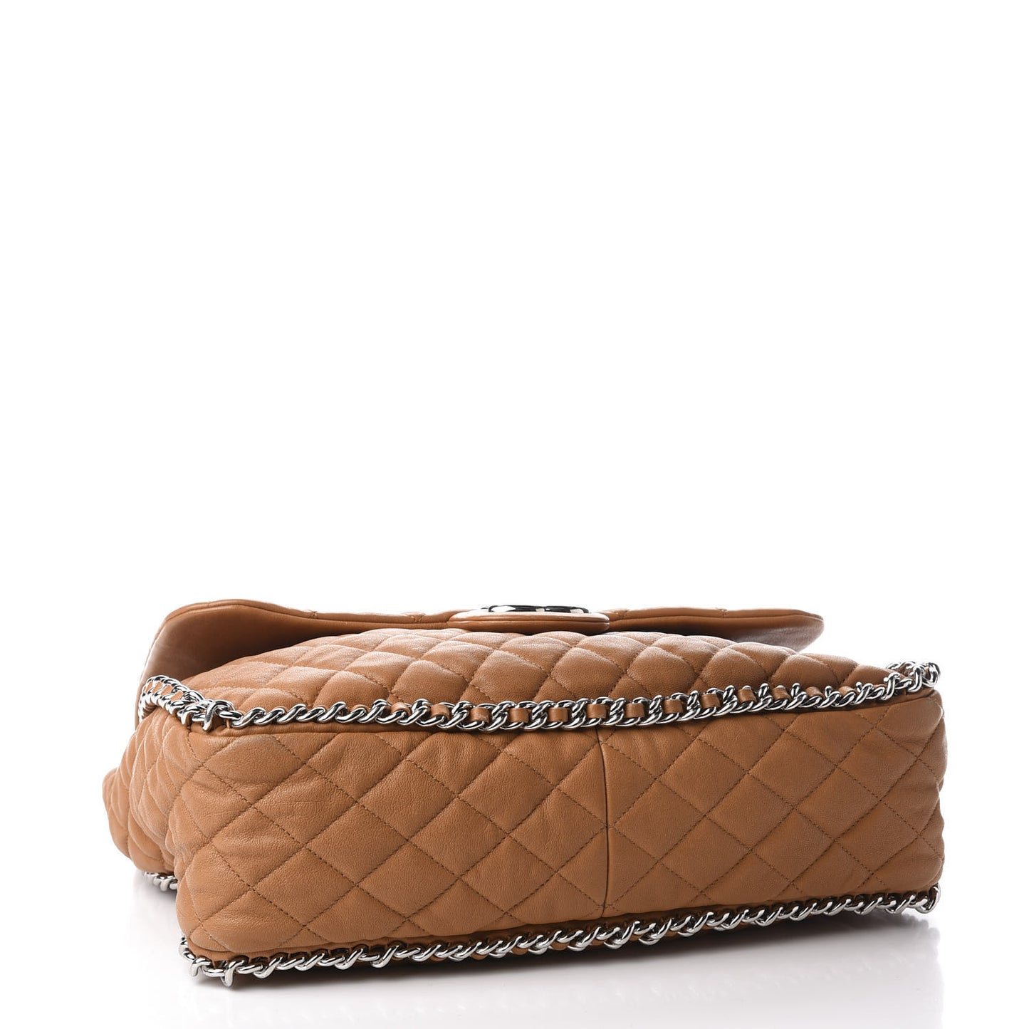 Washed Lambskin Chain Around Maxi Flap Bag Dark Beige
