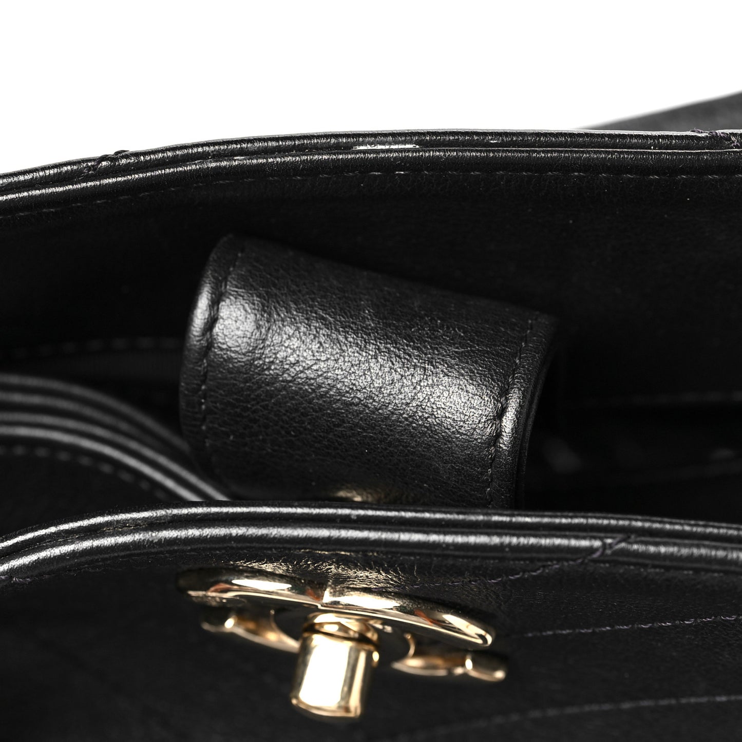 Calfskin Stitched Large Chevron Chic Shopping Bag Black