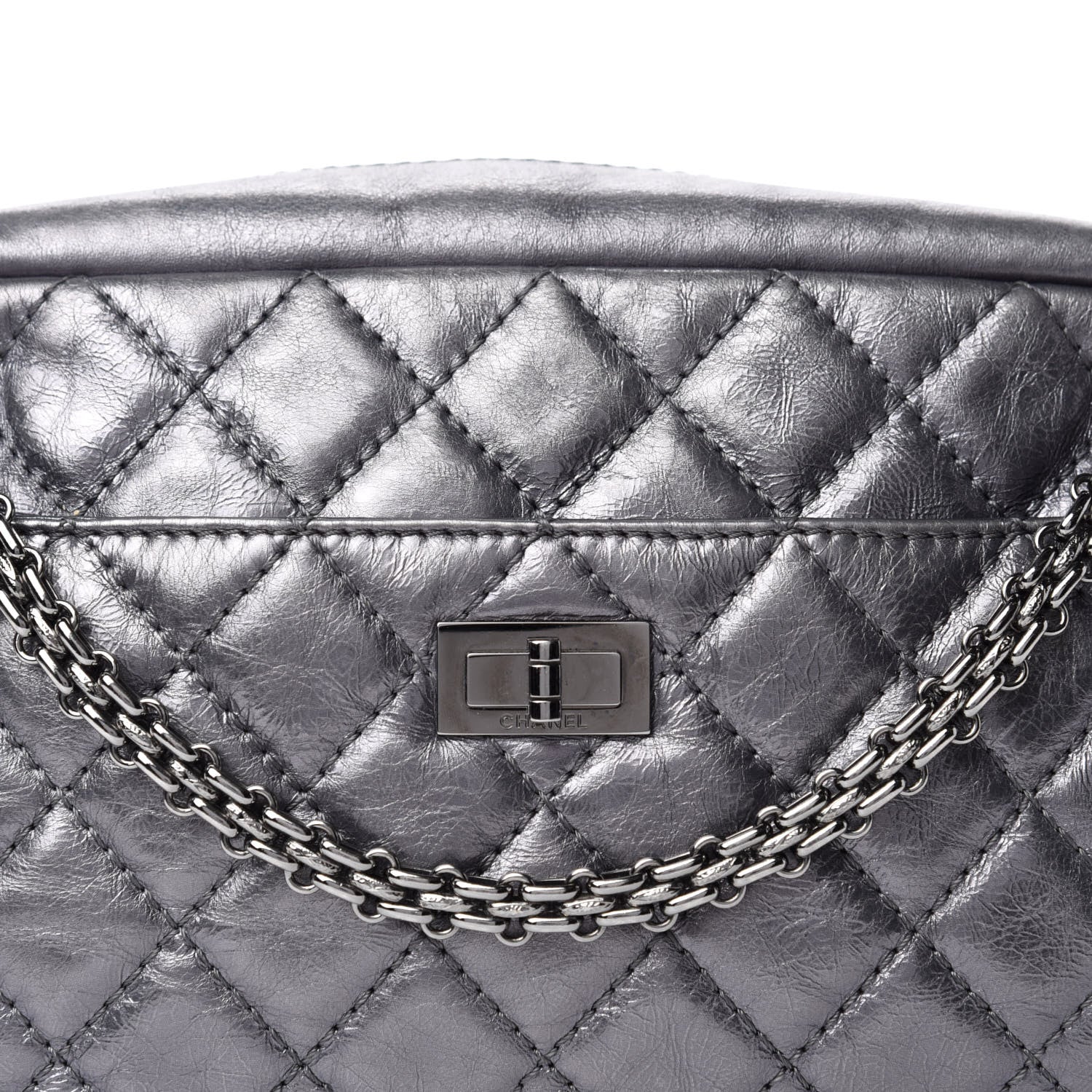 Chanel Metallic Aged Calfskin Quilted Medium Reissue Camera Case Dark Silver 11 of 11