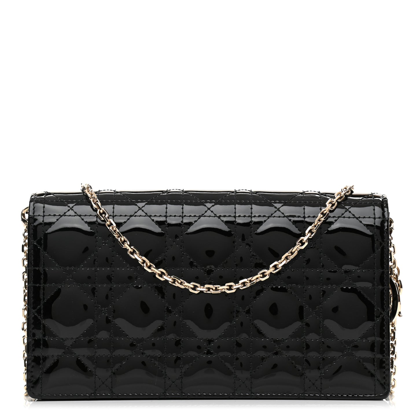 Patent Cannage Lady Dior Chain Wallet Black