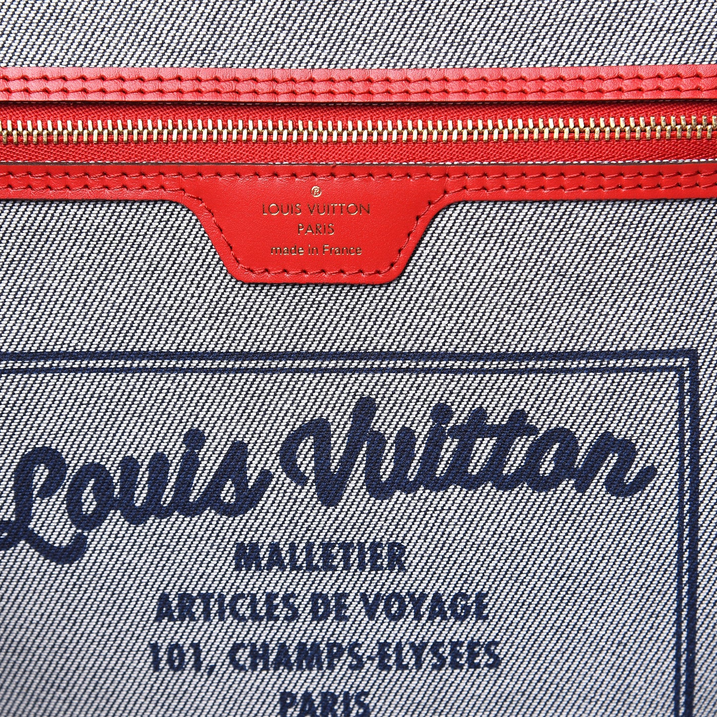 Denim Damier Monogram Patchwork Neverfull Blue Rouge