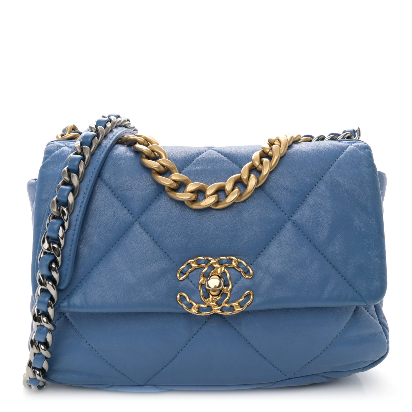 Goatskin Quilted Medium Chanel 19 Flap Blue