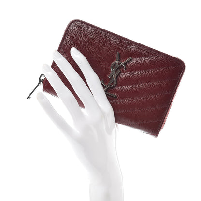 Saint Laurent Grain De Poudre Matelasse Chevron Monogram Zip Around Wallet Palissandre 2 of 8
