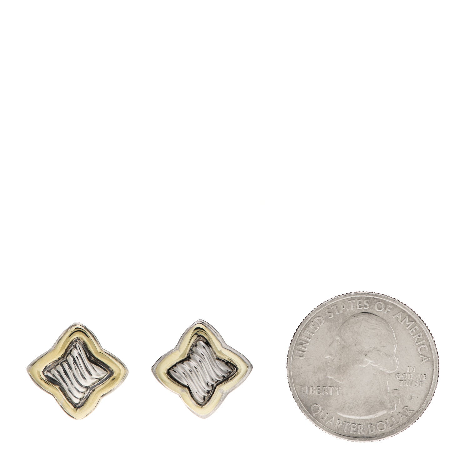 David Yurman Sterling Silver 14K Yellow Gold Quatrefoil Earrings 2 of 5