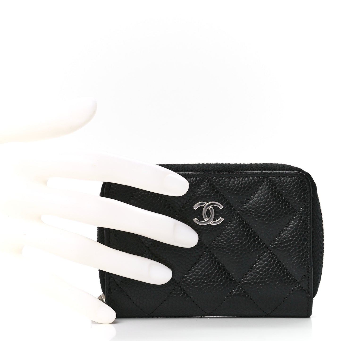 Caviar Quilted Zip Coin Purse Black