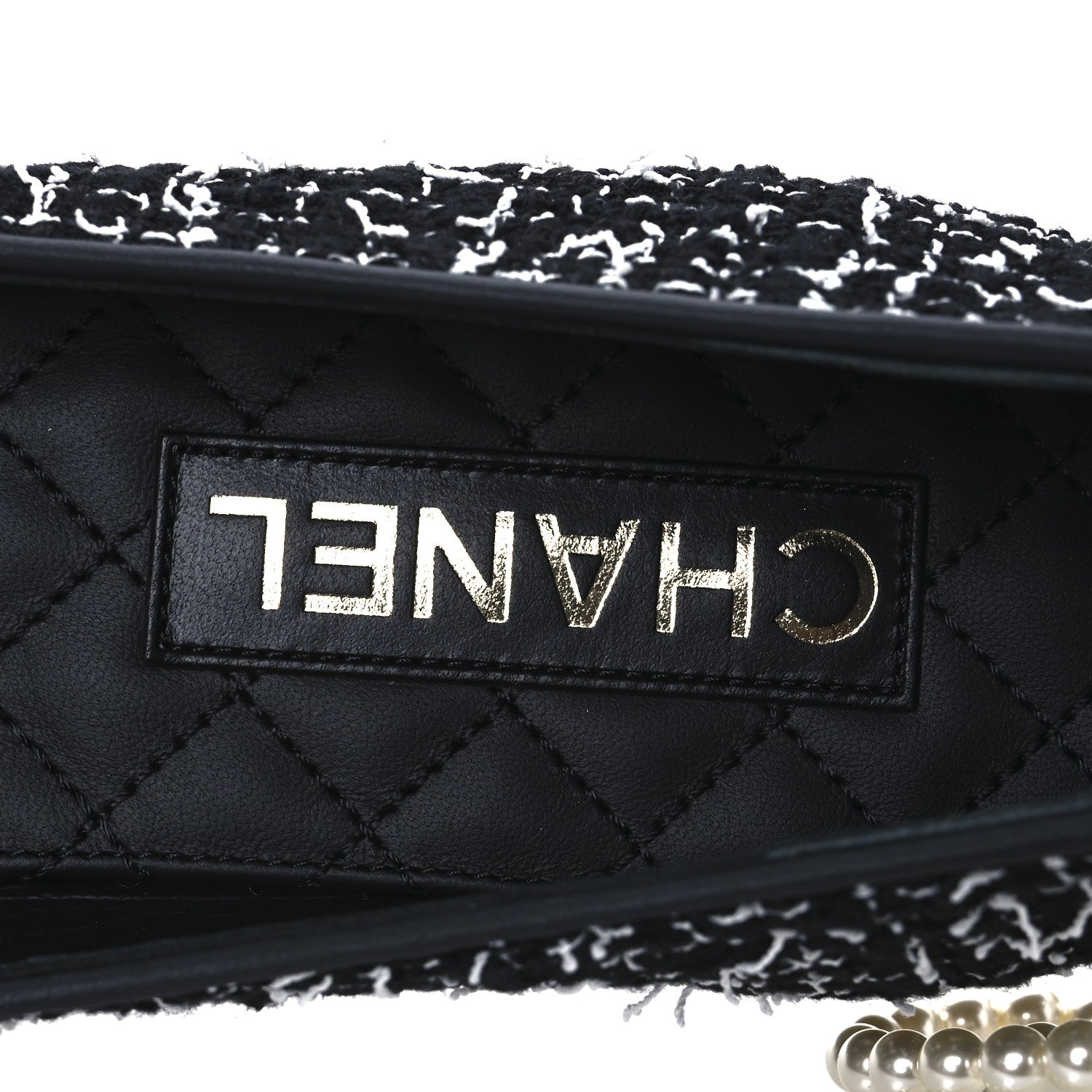 Chanel Tweed Lambskin Cap Toe Ankle Chain Ballerina Flats 39.5 Black White 9 of 10