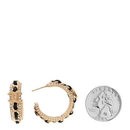 Chanel Crystal Lambskin CC Chain Hoop Earrings Gold Black 2 of 4