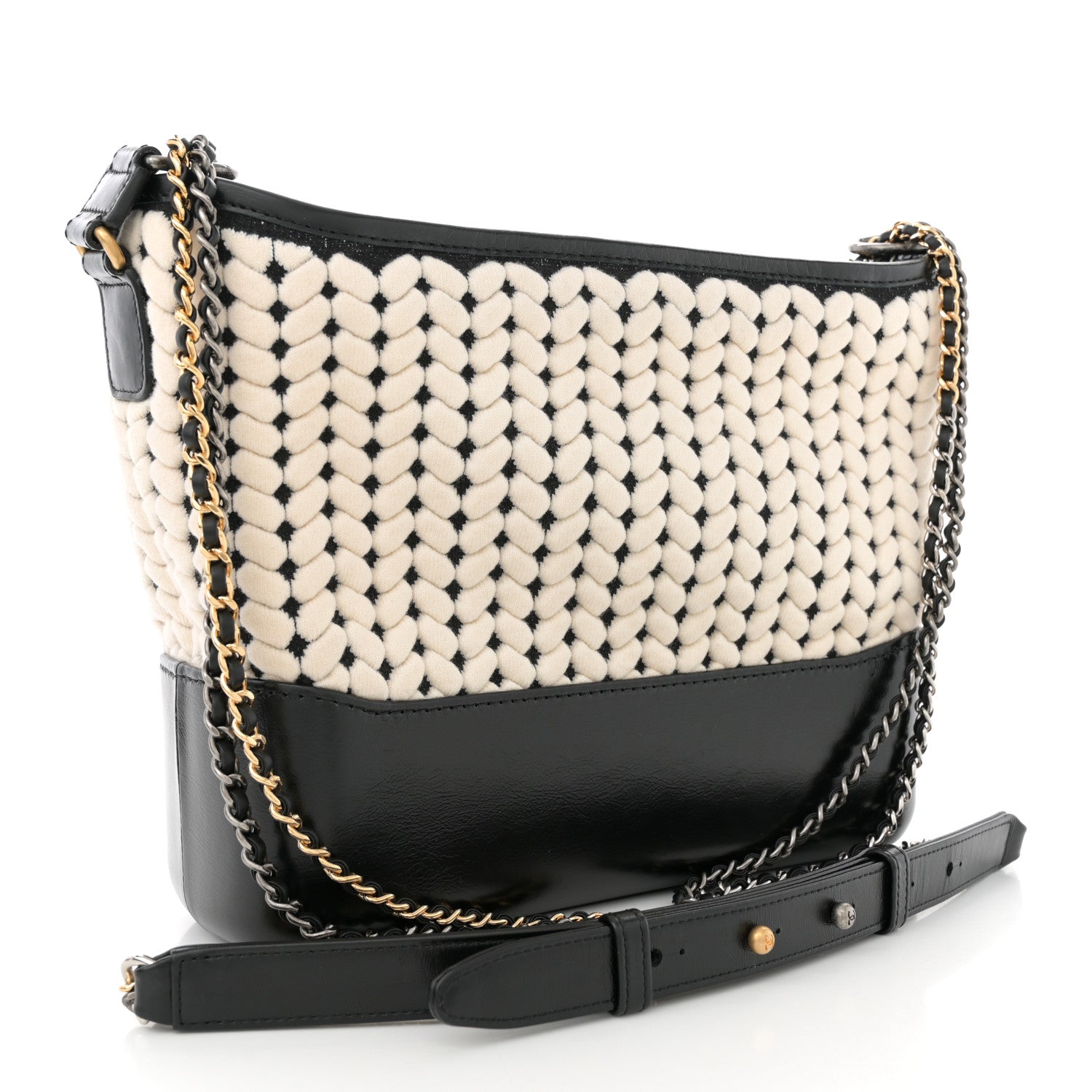 Chanel Wool Calfskin Medium Gabrielle Hobo Black White 3 of 10