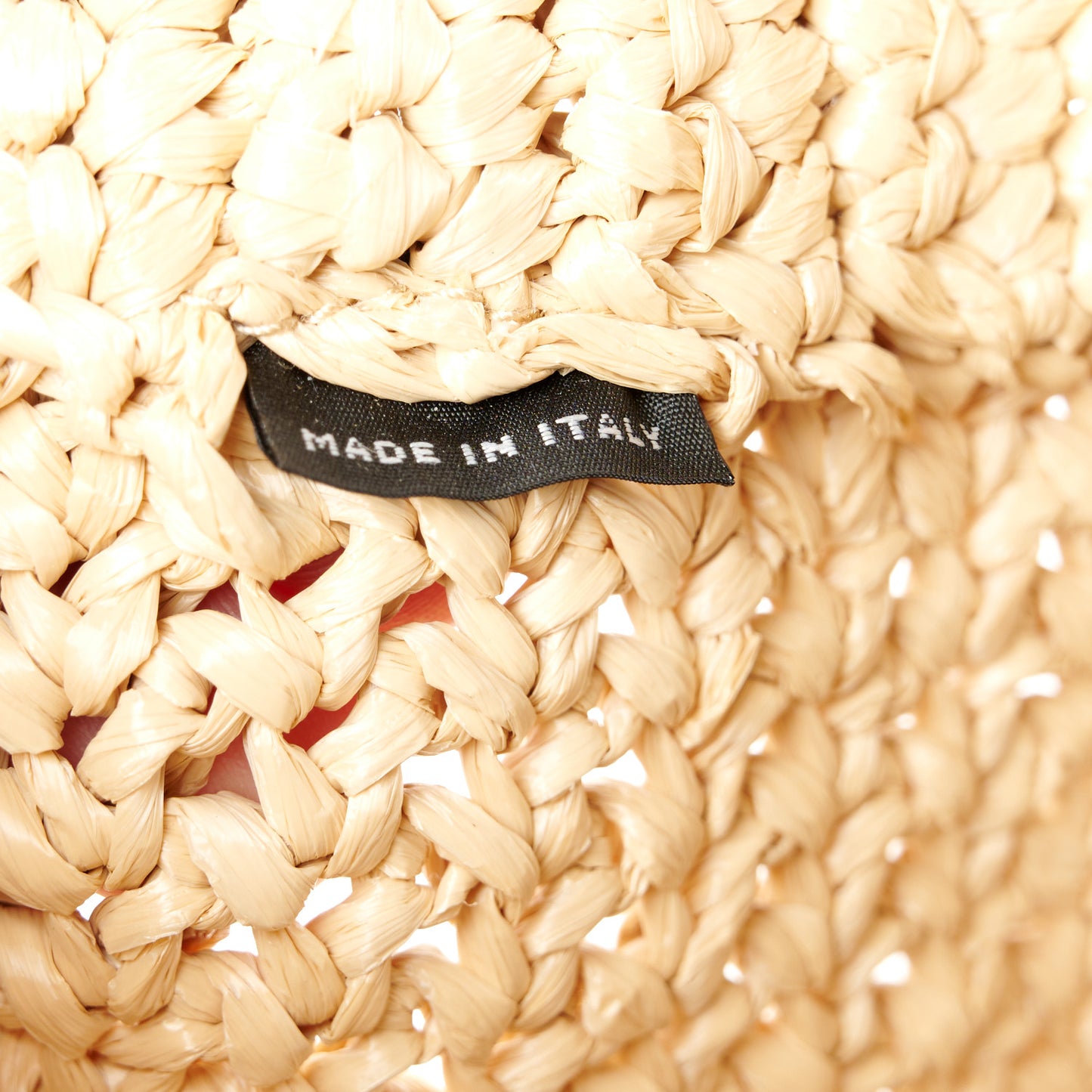 Yarn Raffia Effect Crochet Embroidered Small Logo Tote Naturale
