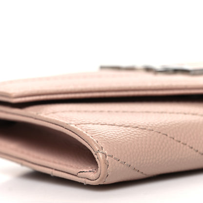 Saint Laurent Grain De Poudre Matelasse Chevron Small Monogram Envelope Wallet Pale Pink 9 of 10