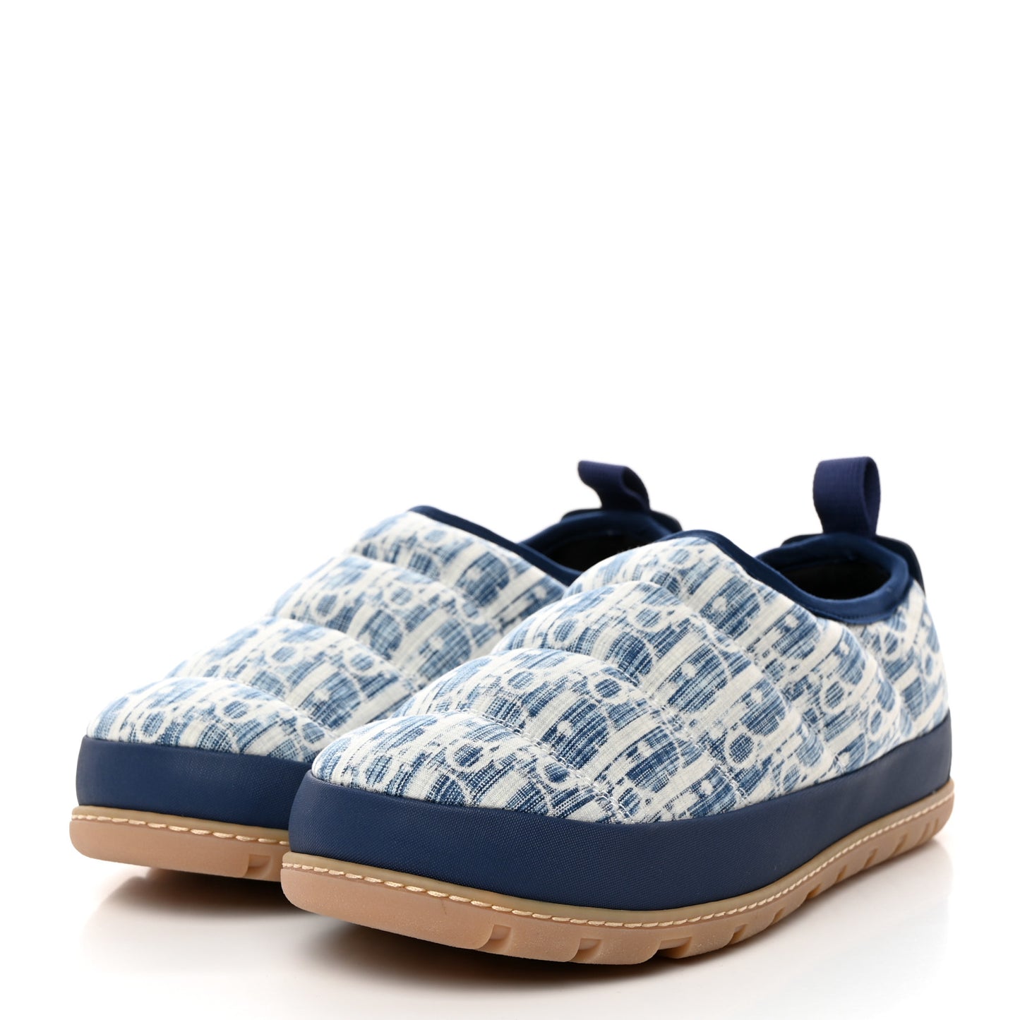 Nylon Oblique Mens Puffy Slippers 42 Blue White