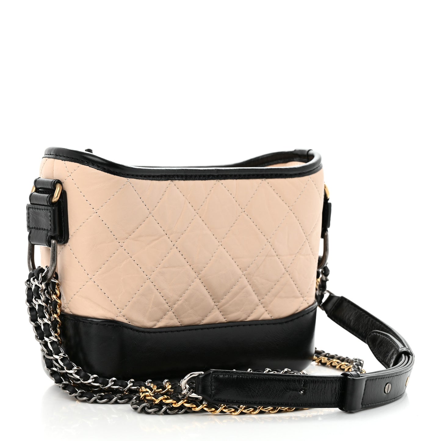 Aged Calfskin Quilted Small Gabrielle Hobo Beige Black