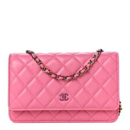 Chanel Lambskin Quilted Wallet On Chain WOC Pink Yellow 1 of 11