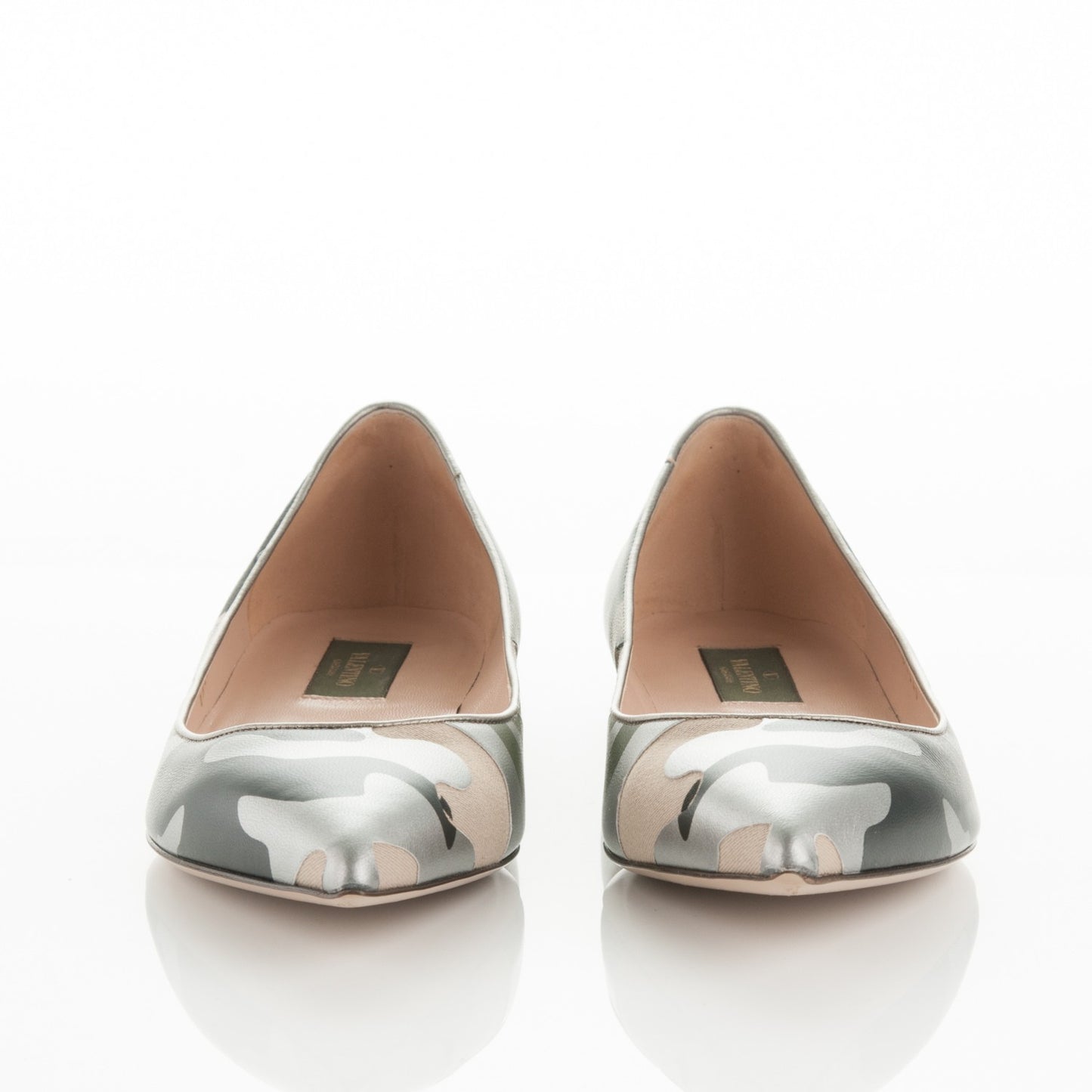 Nappa Canvas Camouflage Rockstud Ballet Flats 40 Safari