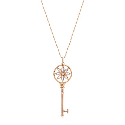 Tiffany 18K Rose Gold Diamond Amethyst Daisy Key Pendant Necklace 1 of 5