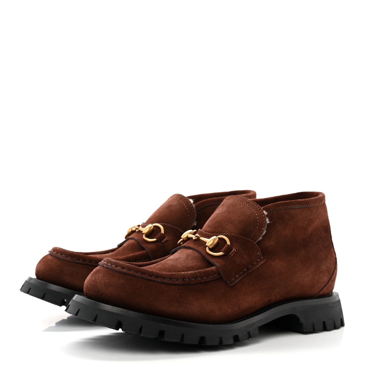 Gucci Suede Shearling Mens Harald Horsebit Ankle Boots 8 Light Brown Butterscotch 3 of 10
