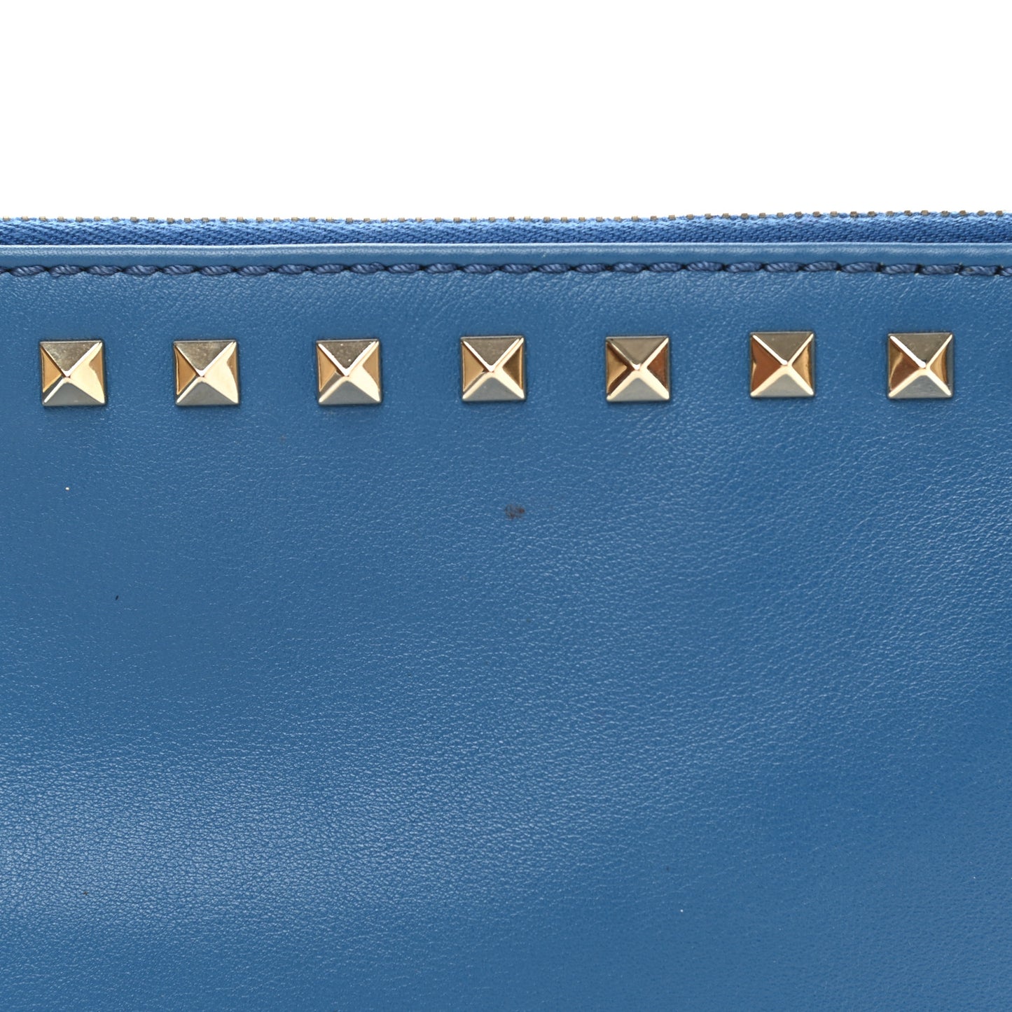 Vitello Large Rockstud Zip Wristlet Pouch Blu Delft