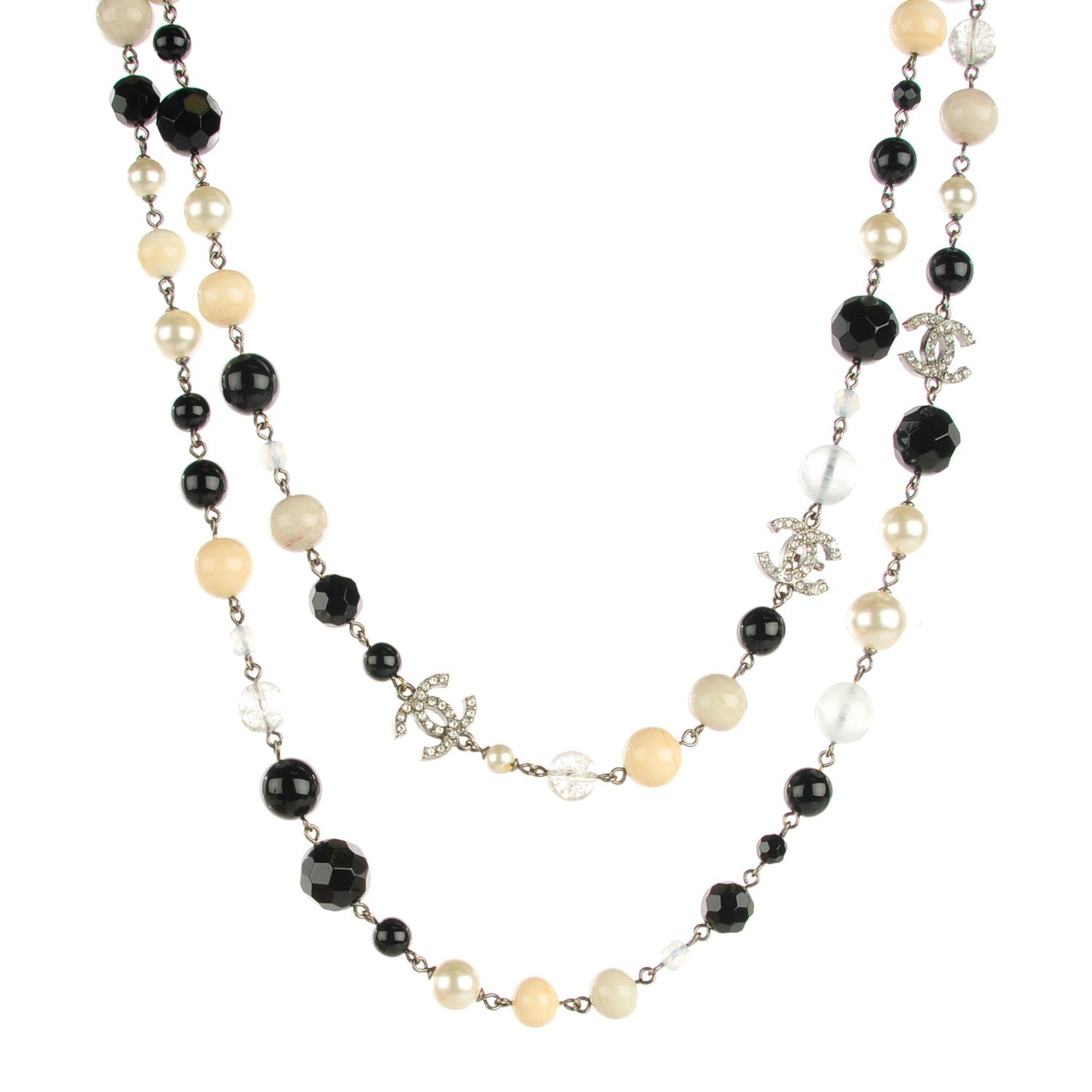 Chanel Pearl Crystal CC Beaded Long Necklace 1 of 6