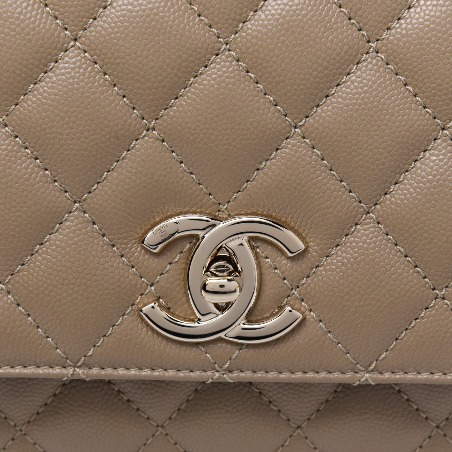 Caviar Lizard Embossed Quilted Small Coco Handle Flap Dark Beige