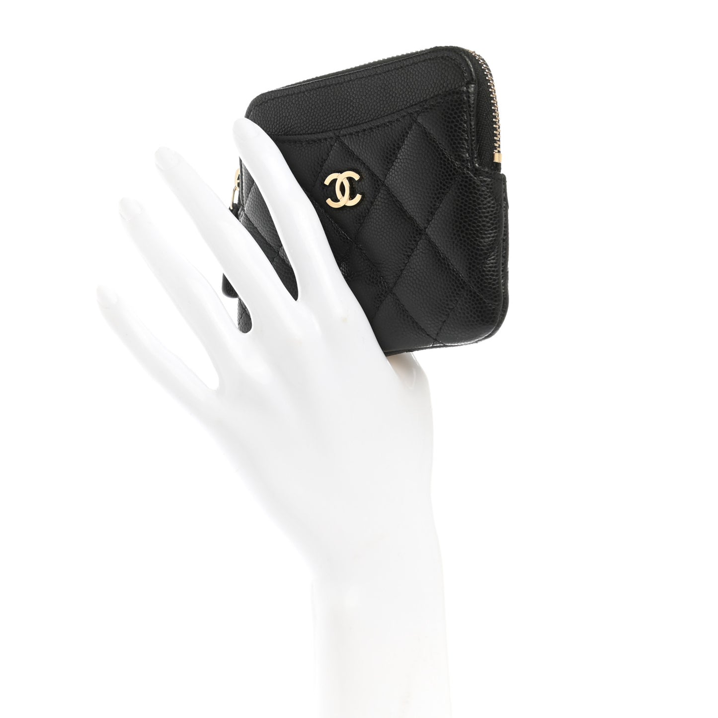 Caviar Quilted Zip Card Holder Wallet Black