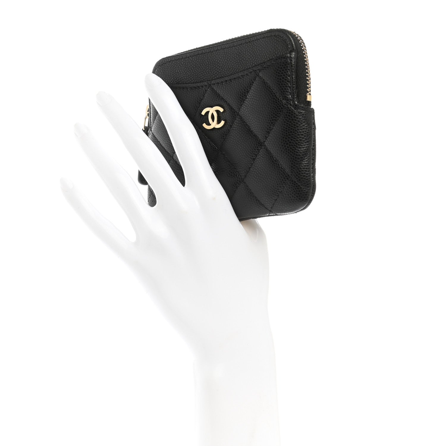 Chanel Caviar Quilted Zip Card Holder Wallet Black 2 of 7